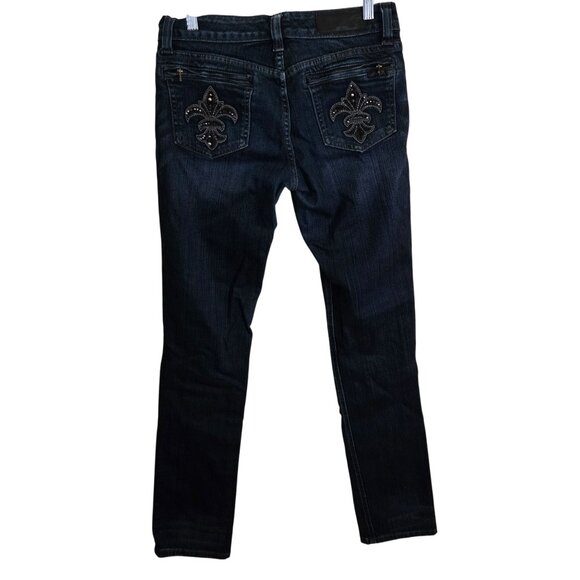 Seven 7 Y2K Fleur De Lis Low Rise Dark Wash Jeans Size 28 - Picture 3 of 6